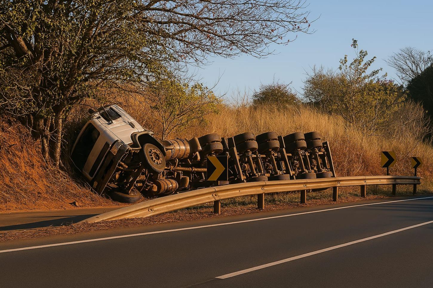 Carreta tanque carregada com Etanol tomba na BR 153 e Gera alerta máximo de segurança