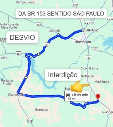 DESVIO DA BR 153 SENTIDO SÃO PAULO A ITUMBIARA OU VICE VERSA