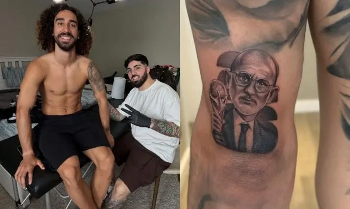 Cucurella cumpre promessa e tatua o rosto de De la Fuente